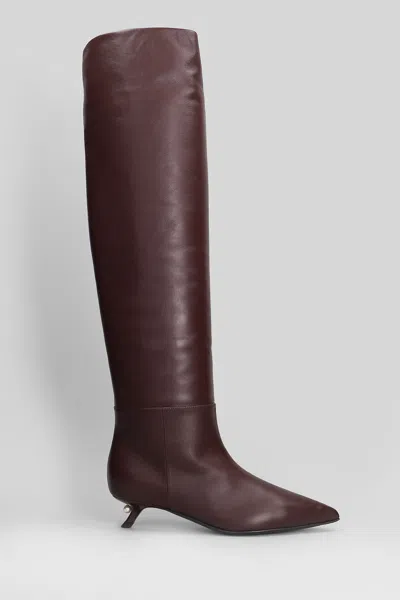 Alevì Debby 035 Low Heels Boots In Bordeaux Leather In Burgundy