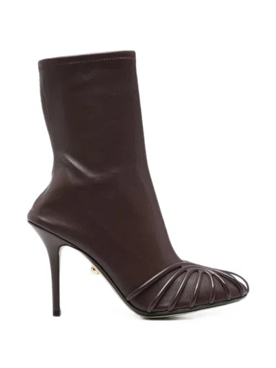 Alevì Karen Cage-detail Stiletto-heel Boots In Burgundy