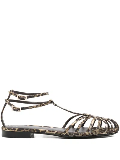 Alevì Leopard-print Caged-effect Sandals In Brown