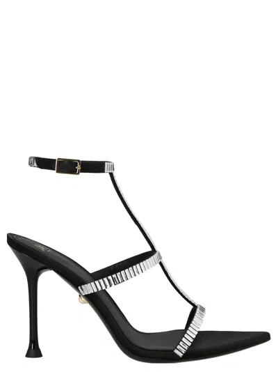 Alevì Lisa Crystal T-strap Sandals In Black