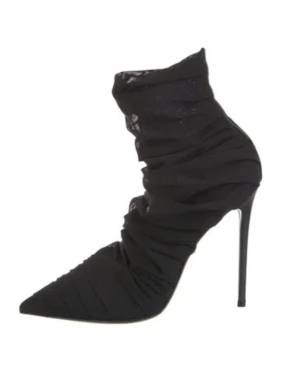 Pre-owned Alevì Mesh Ruffle Embellishment Lace-up Boots In Black