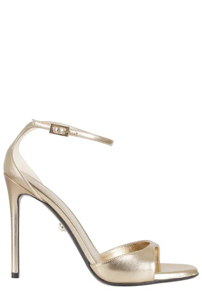 Alevì Milano Gold Bar 110 Shine Laminated Leather Sandals In Animal Print