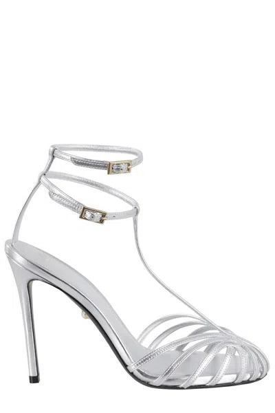 Alevì Milano High-heeled Silver Sandals With Cage Design