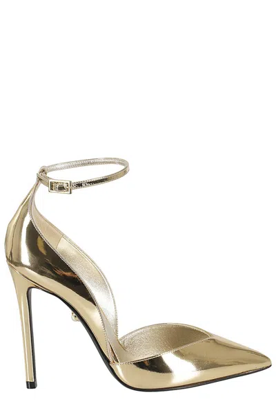 Alevì Milano Alevi` Milano Metallic Gold Pointed Pumps With Adjustable Ankle Strap