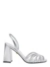 Alevì Milano 'tara' Metallic Sandals With Elastic Ankle Strap And Block Heel In Leather Woman In Grey