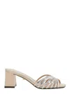 Alevì Milano 'vittoria' Metallic Rhinestoned Sandals With Block Heel In Leather Woman In Grey