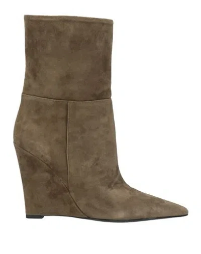 Alevì Milano Aleví Milano Woman Ankle Boots Military Green Size 6 Leather In Brown