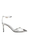 ALEVÌ MILANO ALEVÍ MILANO WOMAN PUMPS SILVER SIZE 8 LEATHER, RUBBER