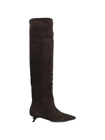 Alevì Pointed-toe Over-the-knee Boots In Brown