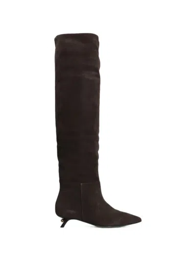Alevì Pointed-toe Over-the-knee Boots In Brown