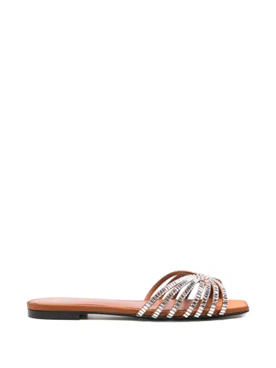 Alevì Rhinestone-embellished Flat Sandals In Brown