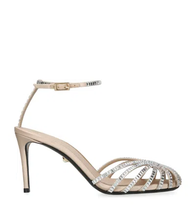 Alevì Satin Embellished Penelope Heeled Sandals 80 In Gold