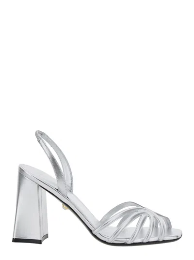 ALEVÌ TARA METALLIC SANDALS WITH ELASTIC ANKLE STRAP AND BLOCK HEEL IN LEATHER WOMAN