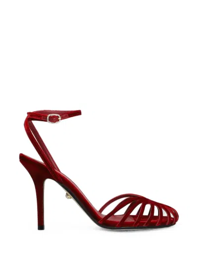 Alevì Velvet Cage Sandals In Red