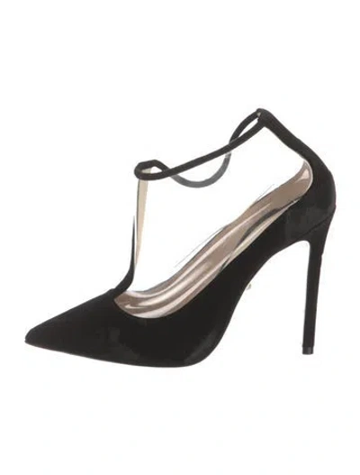 Pre-owned Alevì Velvet T-strap Pumps In Black