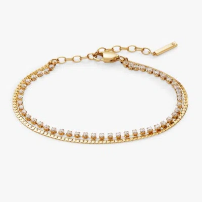 Alex And Ani 2 Row Crystal Tennis Chain  Bracelet In Gold