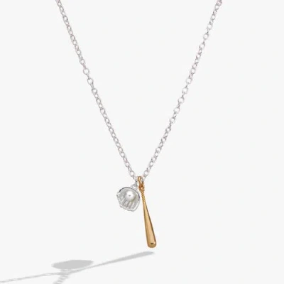 Alex And Ani Baseball Duo Charm Pendant Necklace In Metallic