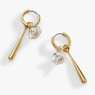 Alex And Ani Baseball Interchangeable Duo Charm Hoop Earrings In Gold
