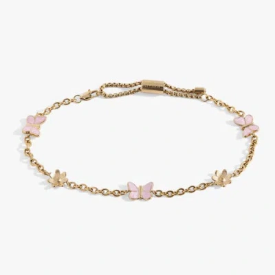 Alex And Ani Butterfly And Flower Anklet In Metallic