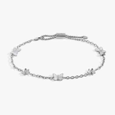 Alex And Ani Butterfly And Flower Anklet In Metallic
