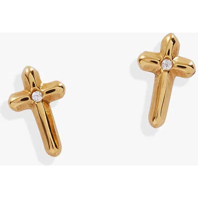 Alex And Ani Cross Mini Stud Earrings Earrings In Gold