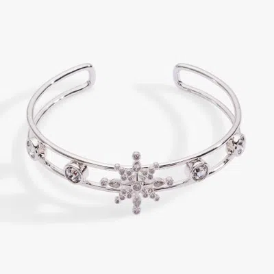 Alex And Ani Crystal Snowflake Cuff Bracelet In Silver