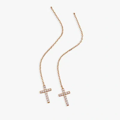 Alex And Ani Delicate Pave Cross Threader Earrings In Gold