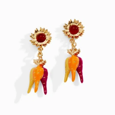 Alex And Ani Farmers' Market Sunflower & Rainbow Carrot Drop Earrings In Gold
