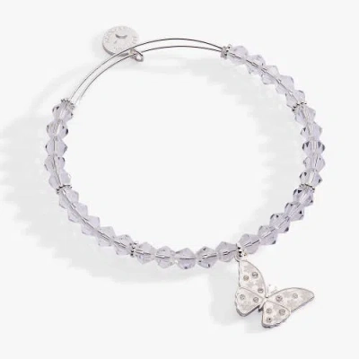 Alex And Ani Glass Butterfly Beaded Charm Bangle In White