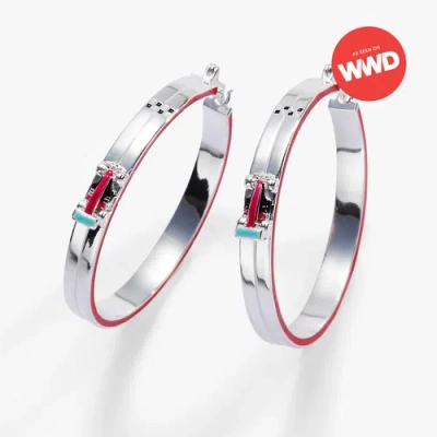 Alex And Ani Hot Wheels Racecar Hoop Earrings In Metallic