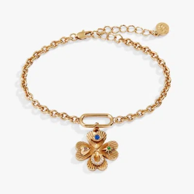 Alex And Ani Lucky Four Leaf Clover  Bracelet In Gold