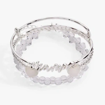 Alex And Ani 'mama' Silver Beaded Bangle Set Of 3 In Metallic