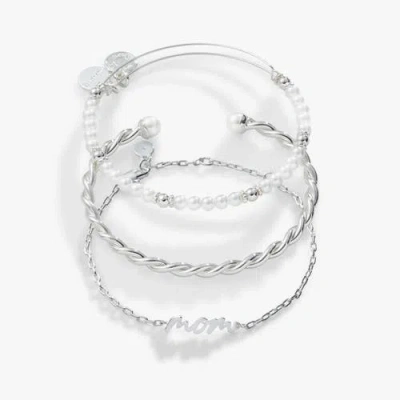 Alex And Ani Mom Script Bracelet, Set Of 3 In Gray