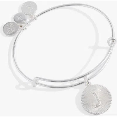 Alex And Ani Pave Starburst Texture Initial Bangle Bracelet In Silver - J