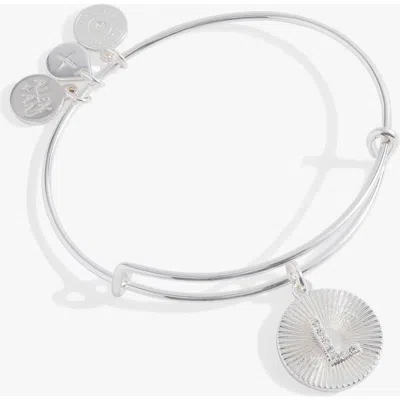 Alex And Ani Pave Starburst Texture Initial Bangle Bracelet In Silver - L