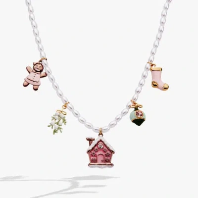 Alex And Ani Pink Christmas Beaded Charm Necklace In Silver