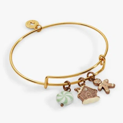 Alex And Ani Pink Christmas Multi-charm Brangle Bracelet In Gold