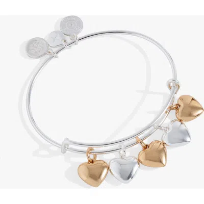 Alex And Ani Puffy Heart Multi Charm Bangle Bracelet In Silver