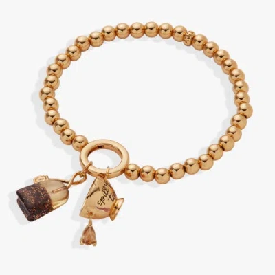 Alex And Ani 'spill The Tea' Cup & Tea Bag Stretch Bracelet In Gold