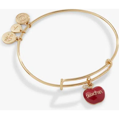 Alex And Ani Teacher 'grow, Inspire, Love' Apple Charm Bangle In Gold