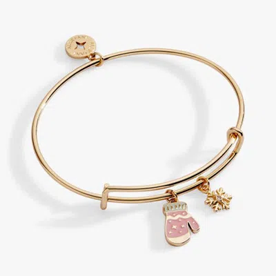Alex And Ani Winter Wonderland Mitten And Snowflake Charm Bangle In Gold