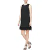 Alex & Eve Womens Embellished Feather Trim Shift Dress In Black