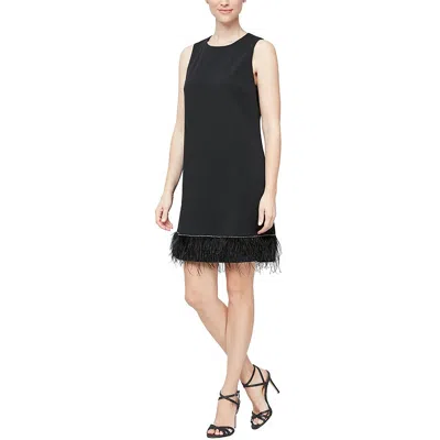 Alex & Eve Womens Embellished Feather Trim Shift Dress In Black
