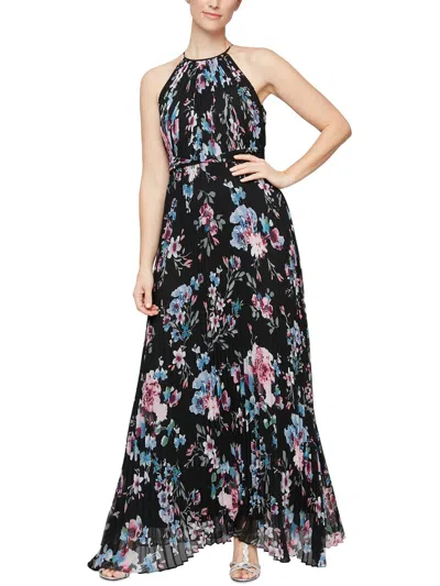 Alex & Eve Womens Halter Neck Long Evening Dress In Multi