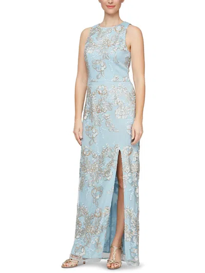 Alex & Eve Womens Sequined Formal Evening Dress In Blue