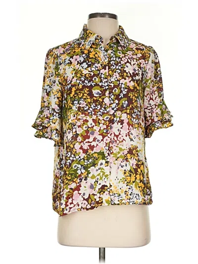 Pre-owned Alex & Lili Short Sleeve Blouse In Gold