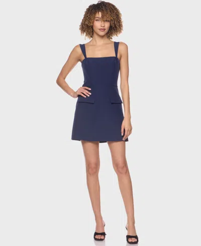 Alex & Sophia Alexa & Sophia Juniors' Square Neck Woven Dress With Front Pockets In Blue