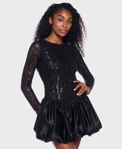 Alex & Sophia Junior's Long Sleeve Round Neck Bubble Dress In Black