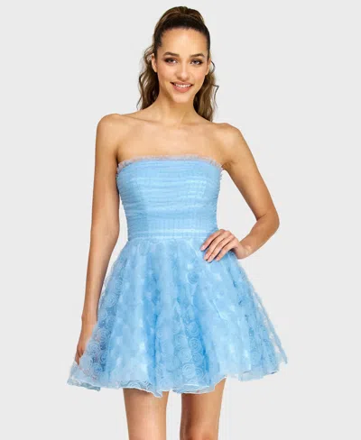 Alex & Sophia Junior's Pleated Bodice Strapless Party Dress In Blue