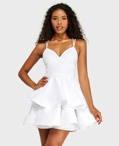 Alex & Sophia Junior's Sweetheart Neck Scuba Crepe Dress With Tiered Skirt In White